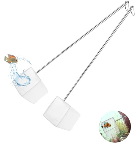 2 Pcs Aquarium Fishing Net, Extendable Stainless Steel Handle Shrimp Net, Square Nets for Fish Tank, Aquarium, Pond