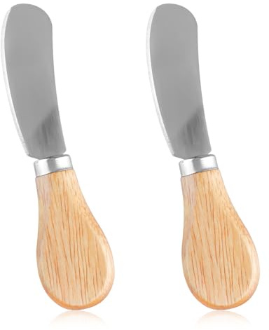 Lotsdonxia 2Pcs Smooth Wooden Butter Knife Set, Stainless Knife Steel Spreader for Butter, Cream Cheese & Jam, Ideal for Bagels, Sandwiches & Afternoon Tea