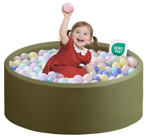 Bällebad Baby 80Cmx30Cm Schaumstoff Ball Pit Kinder Rund Bällepool ab 1 Jahr für Innen Mädchen und Jungen (Salbei Grün, Keine Bälle)
