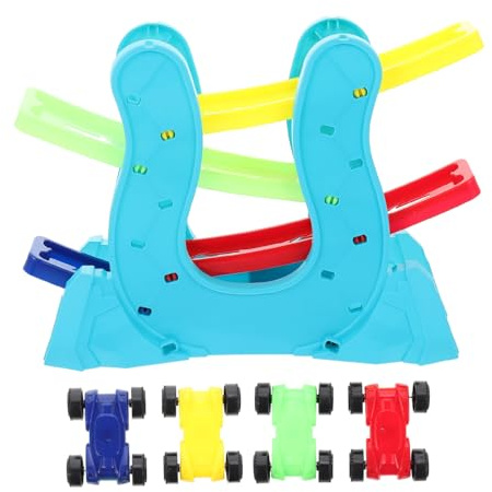 Supvox Kunststoff Rutschauto Bahn für Kleinkinder Spielzeugautos mit Trägheitsantrieb Rennstrecken Spielset aus Plastik für Jungen