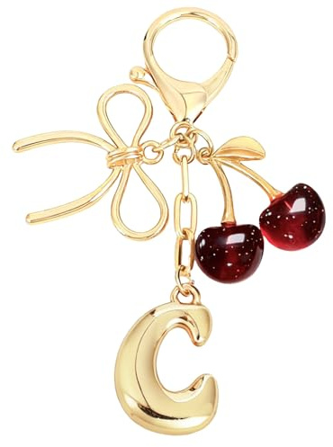 Snylcce Bubble Initial Schlüsselanhänger für Damen | A-Z Buchstaben Taschenanhänger mit Kirsch Erdbeer und Schmetterlingsanhängern für Handtaschen Geldbörsen Rucksäcke