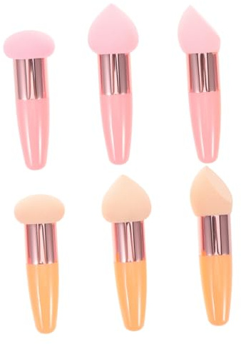 Veemoon 6 Pezzi Spugne Make-up con Manico Beauty Egg per Fondotinta Correttore e Polvere Spugne per Trucco Bagnate e Asciutte Applicatori Cosmetici per Viso Puff Trucco Rosa