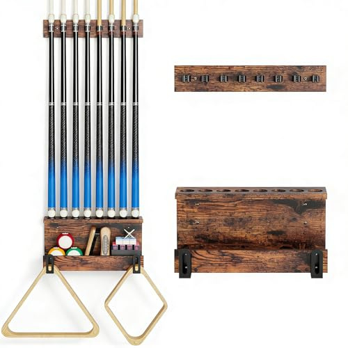 Support mural pour bâton de billard, 8 queues de billard, accessoires de | Support de queue de billard en bois dur - Rangement rustique - Accessoires de table de billard