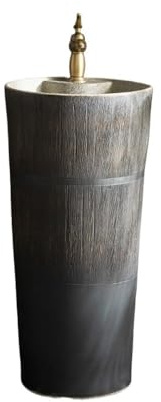 Freistehend Einteiliges Standwaschbecken mit Wasserhahn und Abfluss-Set Keramik-Terrassen-Badezimmer-Waschtisch modern