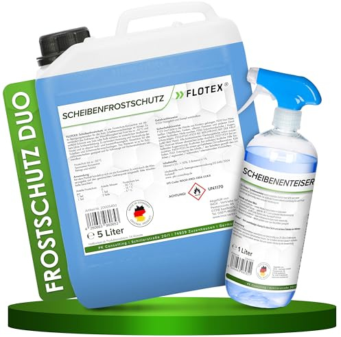 Flotex Scheibenfrostschutz 5L & Enteiserspray Auto 1L hochwirksam & ohne Kratzen | Verhindert zuverlässig Wiedervereisung | Frostschutz Duo Bundle - sehr effektiv bis -40°C | Made in Germany