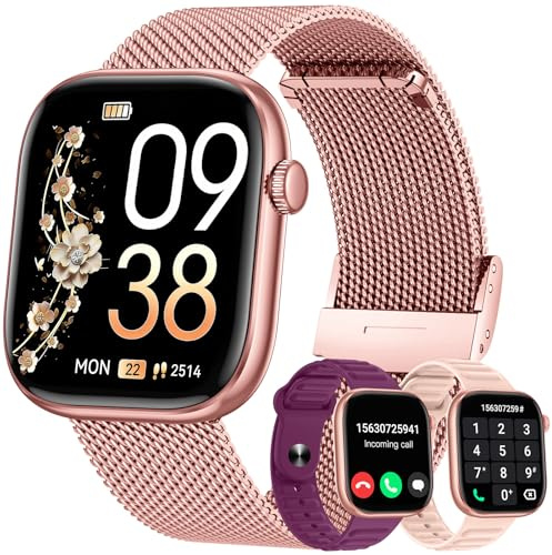 Smartwatch Mujer Reloj Inteligente con Llamada: 1.83'' Digital Smart Watch con Bluetooth Impermeable IP67 Monitor de Estrés Frecuencia Cardíaca Sueño Modo Deportivo 3 correas de reloj para Android iOS