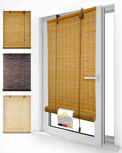 Sol Royal Persianas Enrollables Exterior Bambú 130x160 cm – Cortina Enrollable de Madera para Ventanas o Puertas – Estores Persiana Bambu con Clip de Seguridad sin Taladro – B86 Natural