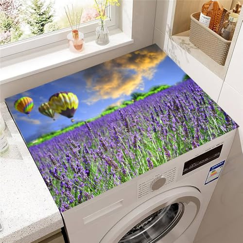 Hearda Housse Machine a Laver Paysage Lavande,Dessus Tapis Lave Linge Antidérapant,Housse de Protection pour Machine à Laver Top,Tapis de Protection pour Dessus Sèche-Linge (Lavande 2,30x40cm)