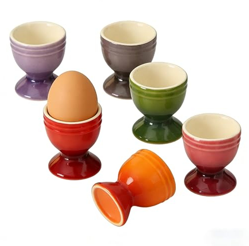 VZJYJZ Juego de 6 hueveras, con degradado de color, juego de soportes de cerámica para huevos, hervidos suaves y duros, aptos para lavavajillas, para todos los tamaños de huevos