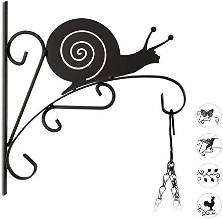 Relaxdays Gancho para macetas caracol, gancho de pared para cestos, decoración de jardín, metal, 30 x 28 x 2 cm, negro