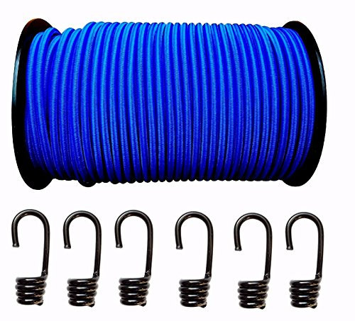 10 mm Expanderseil Gummiseil in Blau 20m + 30 Spiralhaken Gummileine Planenseil Seil Plane Anhänger Netze LKW