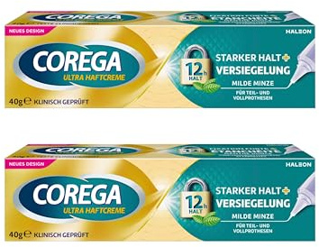 2x Corega Haftcreme Ultra, Starker Halt + Versiegelung a 40g