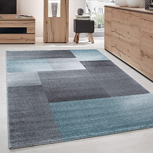 Carpettex Teppich Wohnzimmer Schlafzimmer Esszimmer Kurzflor Modern Optik Meliert, Farbe: Blau, Größe: 160 x 230 cm