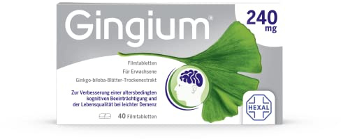 Gingium® 240 mg | Filmtabletten | Bei Vergesslichkeit* handeln | 40 Stk | Pflanzenkraft von Ginkgo biloba, ab 18 J. anwendbar | *bei nachlassender geistiger Leistungsfähigkeit (dementielles Syndrom)