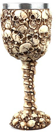 VOANZO Cáliz de Vino con Calaveras de osario del Día de los Muertos con Tallo de Columna esquelética Montaña Montaña de cráneo Humano, Sacrificio de Vino cáliz como Accesorio Decorativo