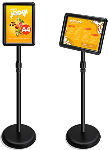 VAIIGO A4 Infoständer Höhenverstellbar Aluminium DIN A4 Plakatständer Informationsständer Präsentationsständer Werbeständer mit Sicherheitsecke (Schwarz, A4)