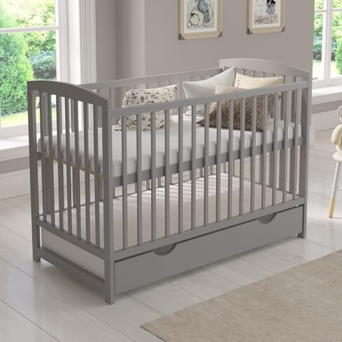Love For Sleep Babybett Beistellbett 120x60cm mit Schaumstoffmatratze Grau Jacob Kinderbett Baby Bett Holz - Kinderbett Babybett, Mitwachsend Gitterbett Baby Bed