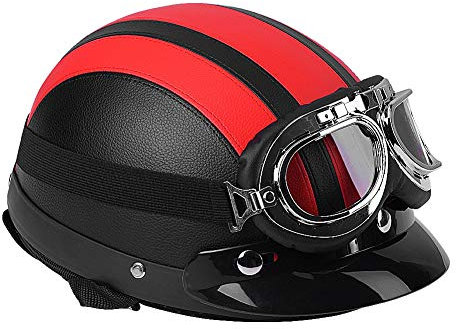Roller, Motorrad, offener, universeller synthetischer Leder, Helm mit Visier, UV-Schutzbrille