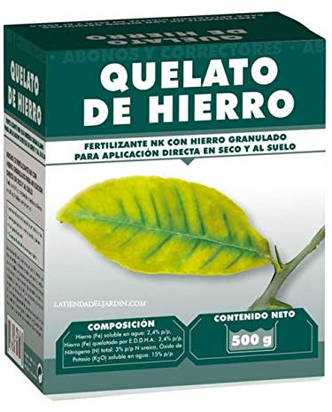 Suinga FERTILIZANTE con Quelato de hierro granulado de 500 gr para la corrección de carencias de hierro