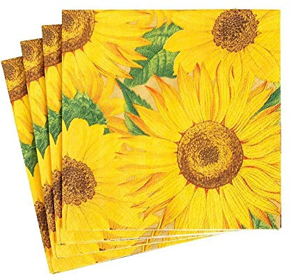 Caspari Sunflowers Paper Cocktail Napkins, 20 Per Package