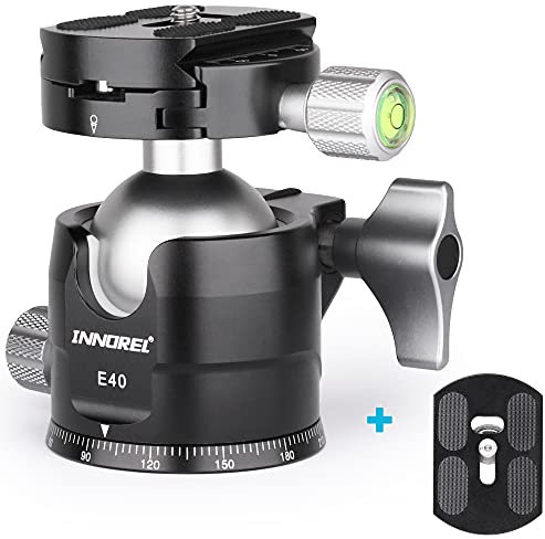 INNOREL E40 Low Profile CNC Tripod Ball Head 360° Panoramic Ballhead with 2 1/4 Arca-Swiss Compatible Quick Release Plates and Bubble Level for DSLR Cameras, Camcorder, Tripods and Monopods