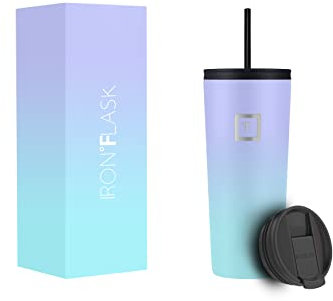 IRON °FLASK Classic Tumbler - Vacuum Insulated Stainless Steel Water Bottle, Double Walled, Drinking Cup, Insulated Travel Mug (Cotton Candy, 24 oz Solid Lid)