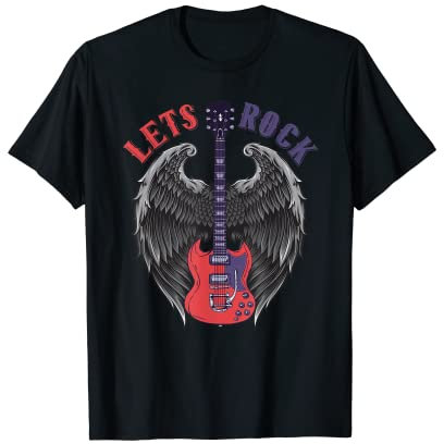 Vintage Retro 80er Jahre Musik Gitarre Wings Lets Rock T-Shirt