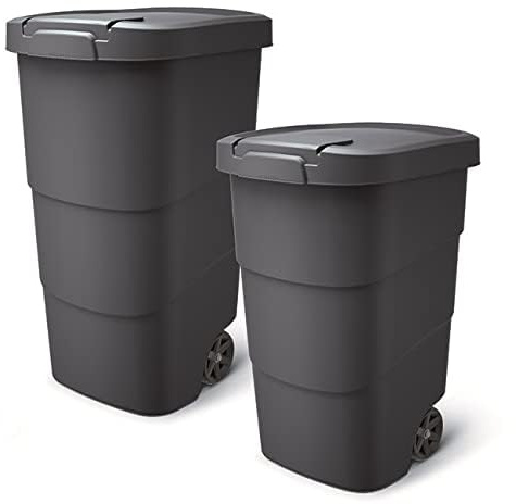 R.G. Gartenabfallbehälter 95L Anthrazit – Universaltonne mit Deckel & Rädern, Mülltonne Fahrbar, Gartentonne für Laub & Abfall, Müllbehälter HDPE Wetterfest (76cm Hoch)
