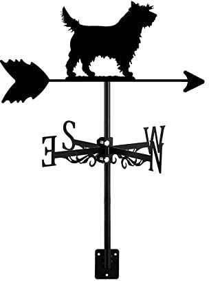 ZNEL Wetterhahn Metall Für Garten 3D Wetterfahne Hunde Form Dekoration Edelstahl Windrichtungsanzeiger Mit Stab, Windanzeiger Für Farm Scene Hinterhof Terrasse Hof Dach Ornamen,Cairn Terrier