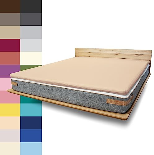 JONA SLEEP Topper Spannbettlaken (180x200 cm) Baumwolle Hellbeige, 220 g/m² - Bezug für Topper & Boxspringbett, Öko Tex zertifziert, Made in Austria