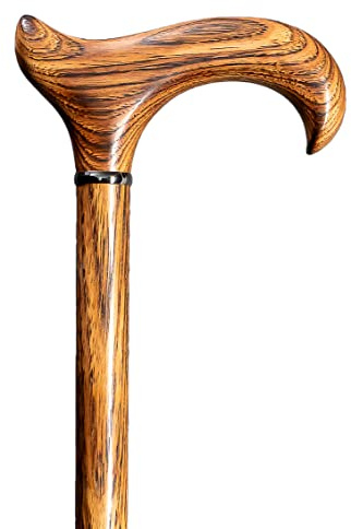 Gehstock Hickory, ergonomischer Derbygriff handpoliertes Hickory- Holz mit Chrom-Ring, inkl. Gummipuffer, 94 cm