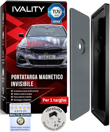 Ivality Porta targa Magnetico Senza Cornice per 1 Targa, Supporto Magnetico Invisibile per Auto, Portatarga Intercambiabile Austria, Omologato Stradale, Testato TÜV fino a 350 km/h
