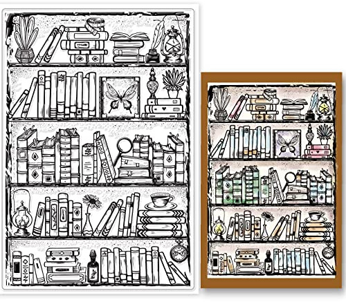GLOBLELAND Vintage Bücherregal Stempel Für Kartenherstellung Dekorative Bücher Bücherregale Transparente Silikonstempel Für DIY Scrapbooking Zubehör Prägepapier Karten Album Dekoration