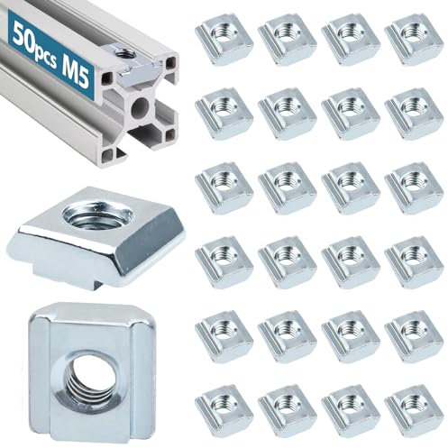 50 Stück Nutensteine M5, Leryati Nutsteine Set T-Nut Kohlenstoffstahl Nutenstein, T-nutensteine lang Aluminiumprofil-Extrusionsschlitz Nutensteine Nut 6 - Typ B Standard 20-Serie
