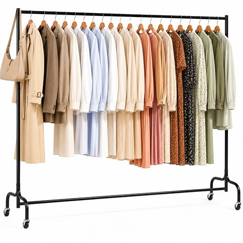 Vivo Technologies 6ft Heavy Duty Metal Clothes Rail Garment Rail Clothe Hanging Rail with Wheels Black Single Clothing Rail No Tools Required