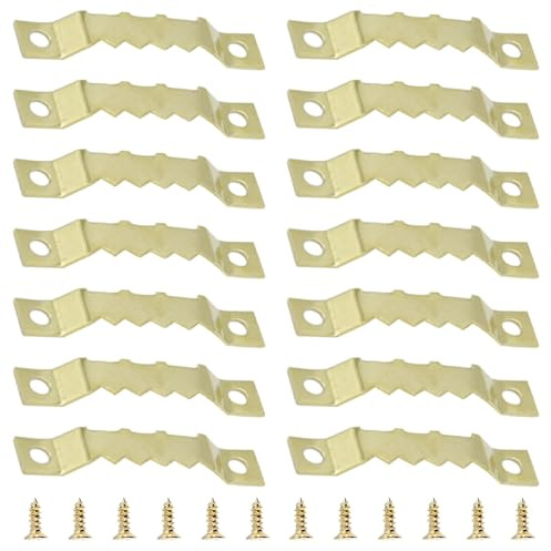 Ruidee 100 PCS Sawtooth Picture Frame Hangers Picture Frames Holder Hooks Double Hole with Screws Wall Hooks for Hanging Art Photo ,Painting ,Home Decoration(Gold/JC)