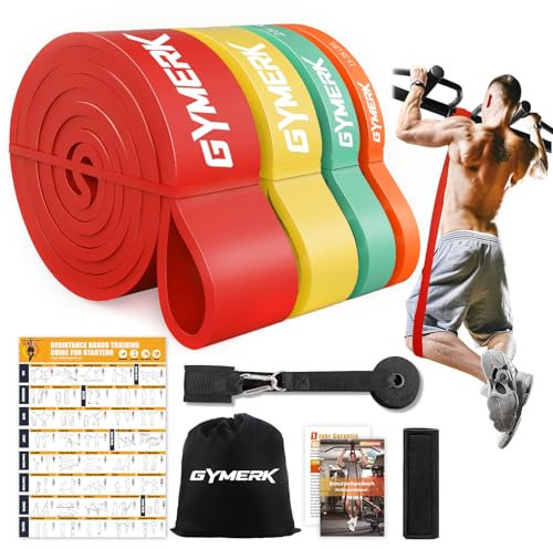 GYMERK Resistance Bands, Widerstandsbänder Krafttraining mit Türanker & Trainingsplakat & Nylon-Beutel, Fitnessbänder Set für Klimmzüge Training, Kraftraining, Yoga, Pilates, Physiotherapie