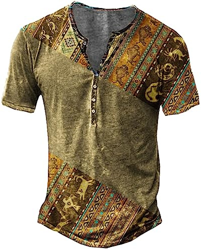 KONG JIMFAN Herren Henleyshirt Weihnachtspullover Unisex T Shirt Langer Arm Herren Herren Henley Hemden Herren Hemd Schwarz Regular Fit Glitter Top Half Zip Pullover(#5 Khaki,L)