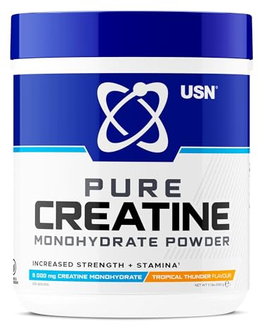 USN Poudre de créatine micronisée 500 g (79 portions) : saveur de tonnerre tropicale, poudre monohydrate de créatine 100% pure pour la performance et la récupération musculaire, convient aux