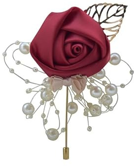 SYSUII Boutonniere Hochzeit Rose - 5 Stück Gästeanstecker Hochzeit Zubehör Ansteckblume Bräutigam Hochzeitsanstecker Weinrot Blumen Anstecker für Party Prom Männer Anzug Dekoration