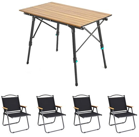 Aluminium-Camping-Klapptisch, Stühle, rechteckig, höhenverstellbar, aufrollbarer Tisch, Outdoor-Klapptisch, tragbares Camping-Chiar-Set für Picknick, Strand, Grillen, Kochen