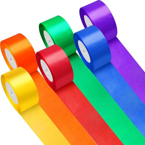 60m Seidenbänder Bunt, Geschenkband Breit, Regenbogen-Satinband 50mm Breit Bunte Bänder Wetterfest, Schleifenband Breit Bunte Große Stoffbänder für Geschenkverpackungen Hochzeit Basteln DIY
