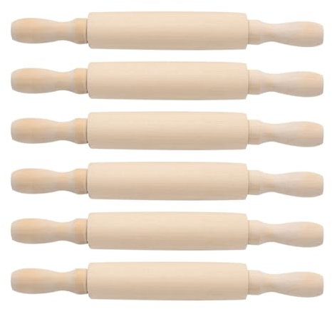 FSSTUD Lot de 6 mini rouleaux à pâtisserie en bois de 20 cm - Petits rouleaux à pâtisserie en bois pour enfants, pour pâtisserie et pizza - Ustensiles de cuisine pour biscuits et travaux manuels