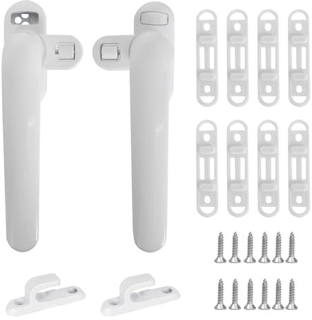 2 Pezzi Maniglia Per Finestra in Lega di Alluminio, Universale Maniglia di Ricambio Serratura Per Finestra Destra Sinistra con Vite a Scomparsa per Finestra a Battente in Alluminio (Bianco +)