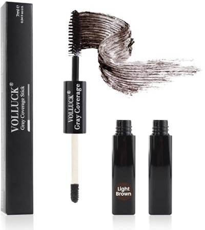 VOLLUCK Retouche Racines Cheveux – Mascara Cheveux Blanc 2-en-1 Double Embout, Couvre Instantanément les Cheveux Gris, Effet Naturel 7 ML (Châtain Clair)