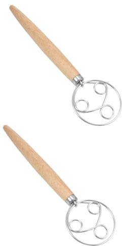 COLLBATH Lot De 2 Fouets De Cuisine À Main Grand Fouet Mélangeur À Farine Manche En Bois Pour La Cuisson Du Et Des Biscuits