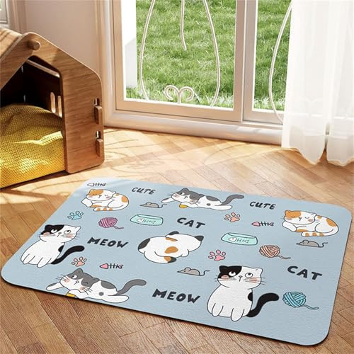 Hearda Futtermatte Hund Saugfähig, Katzen Futternapf Unterlage Napfunterlage Hund Schnelltrocknend Futternapf Matte rutschfest Haustier Futtermatte Unterlage Katzennapf (50x80cm,Süß Kätzchen J)