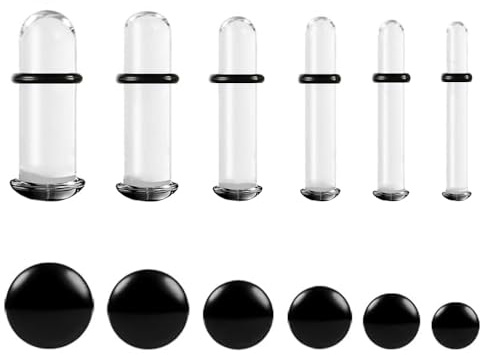 Vankula Tunnel Dehnset Single Flared Plugs Dehner Stretching kit 1.6mm-6mm Glas für männer damen Ohrpiercing ohrloch dehner Schmuck Schwarz