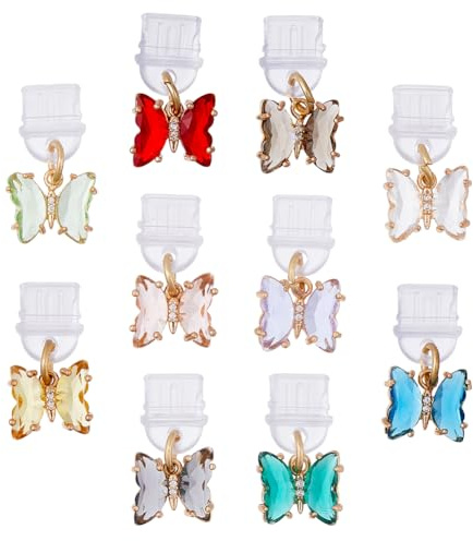 DICOSMETIC 10Pcs Phone Charm Dust Plug Butterfly Charging Port Charm Type-C Port Dust Plug Cell Phone Charm Plug Cover for Earphone PVC Dust Plug with Glass Charm for Cellphone Charging Port