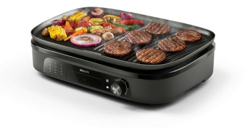Philips grill da tavolo Serie 3000 - Griglia Grande formato famiglia, 2400W Riscaldamento Rapido, Temperatura Regolabile, Rivestimento Antiaderente, Facile da Pulire (HD6210/95)